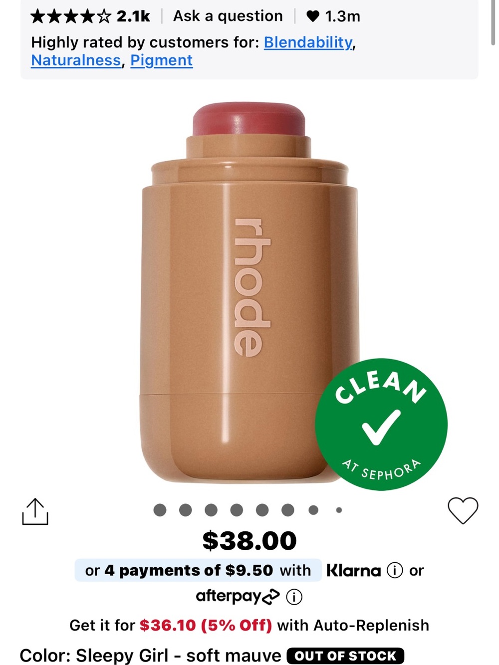 RHODE Cream Blush Stick — Soft Mauve in Tan Case